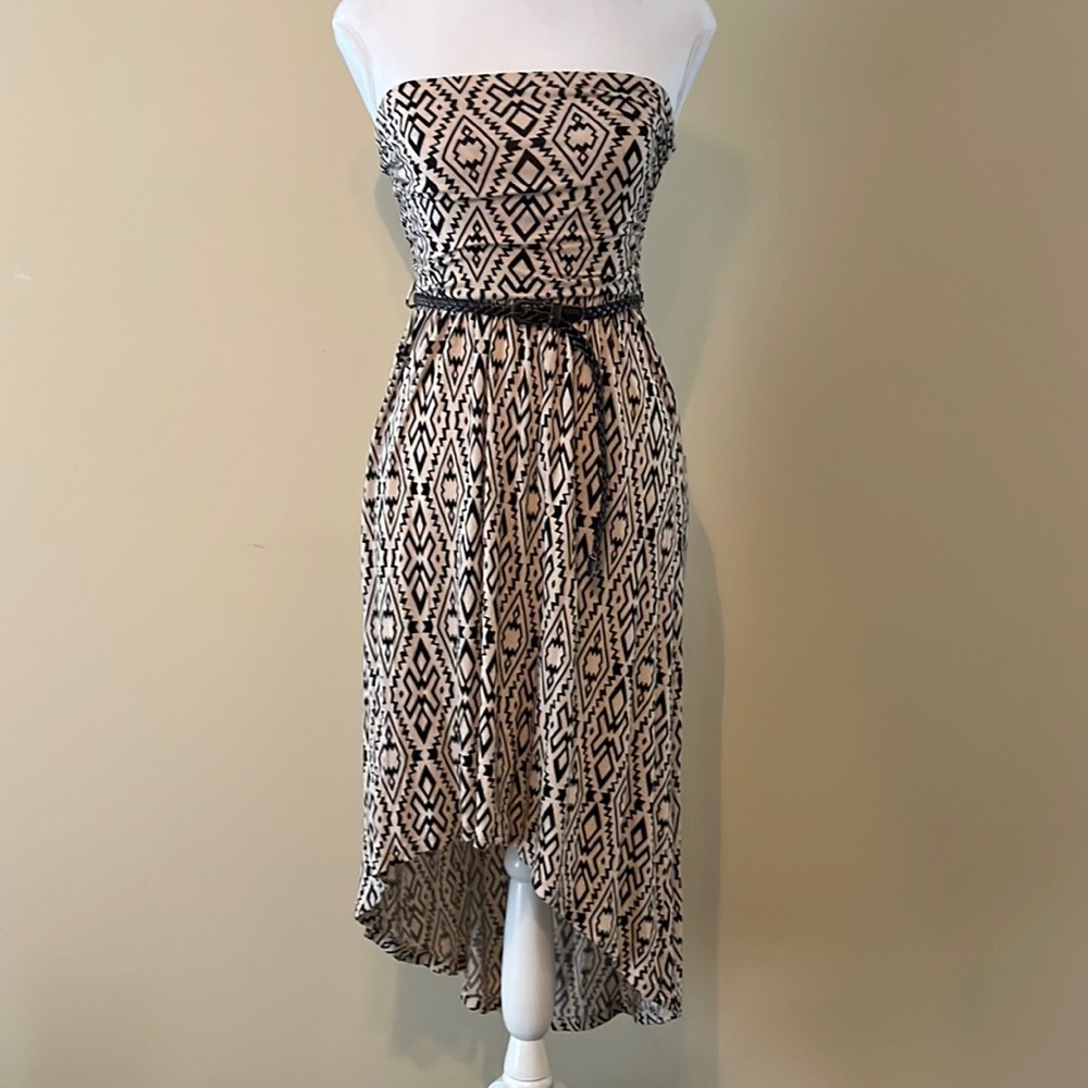 Iris, size sm, summer brown & tan strapless dress,